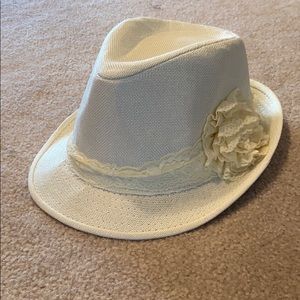 White Fedora with Lace Flower